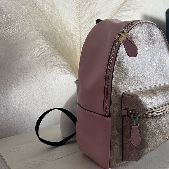 Coach charlie medium backpack light khaki and pink blossom - Picture 13 of 13